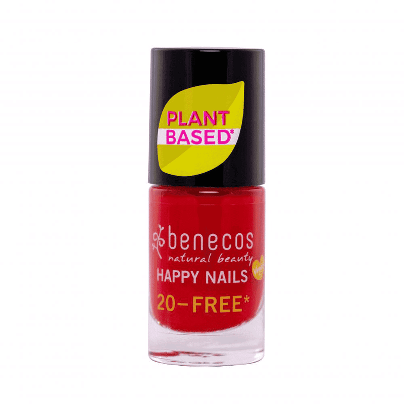 Benecos Vintage Red nail polish in 5ml bottle showing rich red color and sleek packaging.