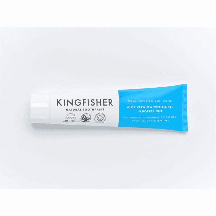 Kingfisher Natural Toothpaste  Aloe Vera Tea Tree Fennel Fluoride Free 100ml (Light Blue)