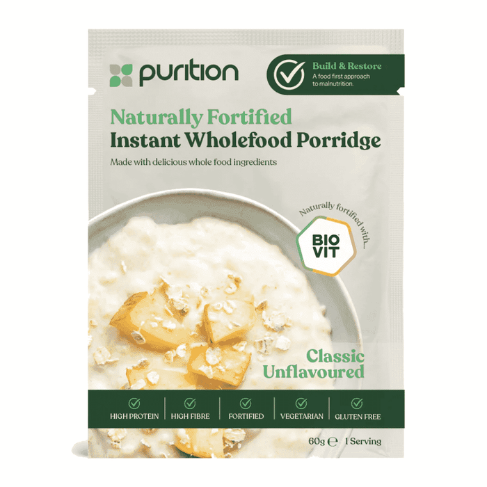 Purition Naturally Fortified Instant Wholefood Porridge Classic Unflavoured 60g SINGLE