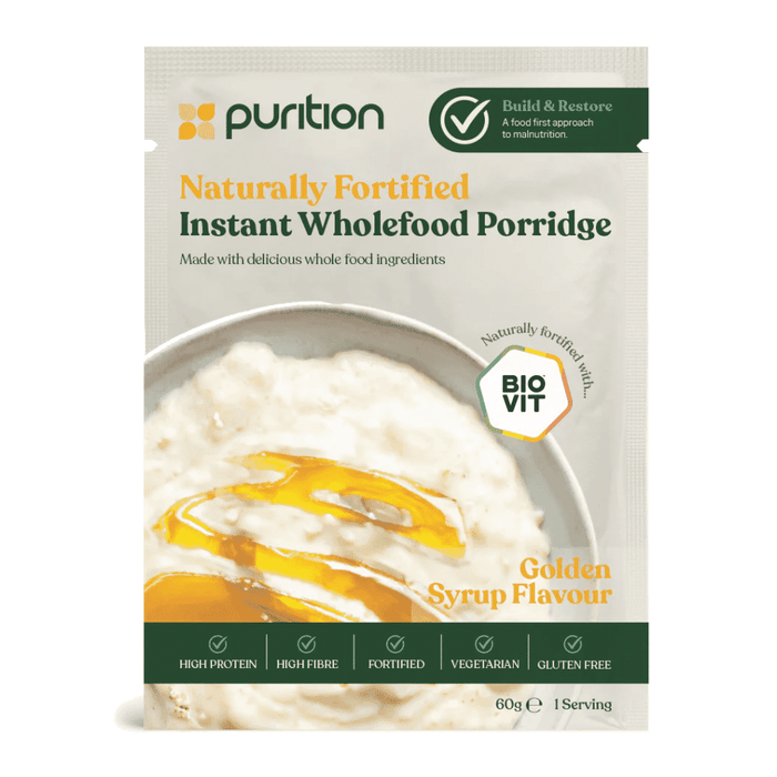 Purition Naturally Fortified Instant Wholefood Porridge Golden Syrup Flavour 4 x 60g CASE