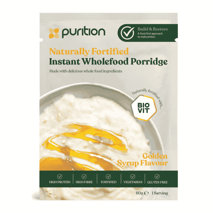 Purition Naturally Fortified Instant Wholefood Porridge Golden Syrup Flavour 60g SINGLE