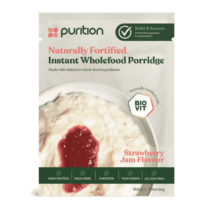 Purition Naturally Fortified Instant Wholefood Porridge Strawberry Jam Flavour 60g SINGLE