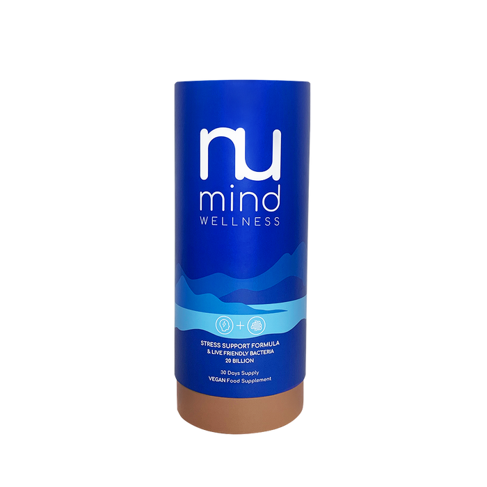 Nu Mind Wellness Stress Support Formula & Live Friendly Bacteria 30 Days Supply DARK BLUE BOX