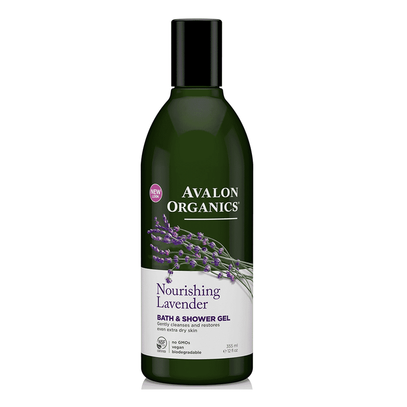 Avalon Organics Nourishing Lavender Bath and Shower Gel in 355ml bottle with lavender scent and gentle formula.