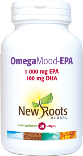 New Roots Herbal OmegaMood-EPA 1000mg EPA 100mg DHA softgels food supplement bottle