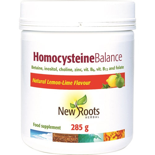 New Roots Herbal Homocysteine Balance supplement container, 285g jar with product label on a white background.