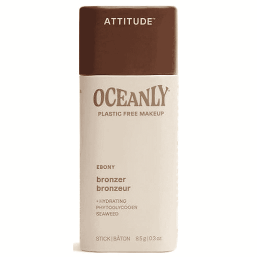 ATTITUDE Oceanly Ebony Bronzer Stick 8.5g, a makeup product with a sleek black packaging and smooth bronzer stick.