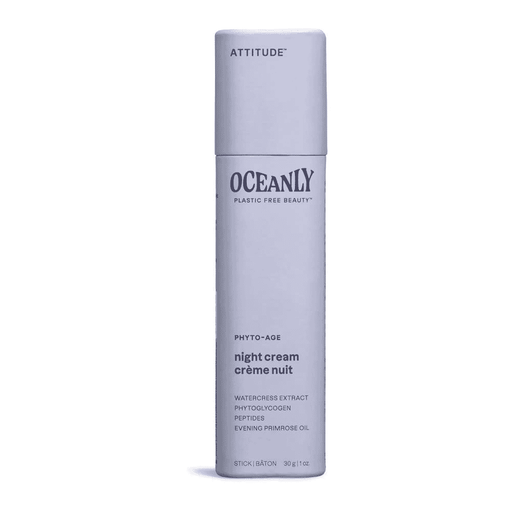 ATTITUDE Oceanly PHYTO-AGE Night Cream Stick 30g featuring a sleek, portable stick with cream for nighttime skincare.