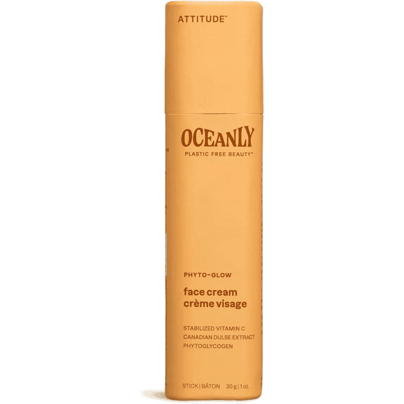 ATTITUDE Oceanly PHYTO-GLOW Face Cream Stick 30g, natural skincare product with a sleek stick design and Oceanly branding.
