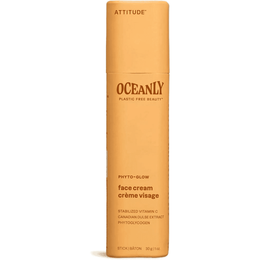 ATTITUDE Oceanly PHYTO-GLOW Face Cream Stick 30g, natural skincare product with a sleek stick design and Oceanly branding.
