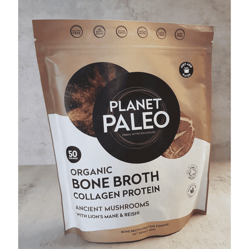 Planet Paleo Organic Bone Broth Collagen Protein Ancient Mushrooms 450g