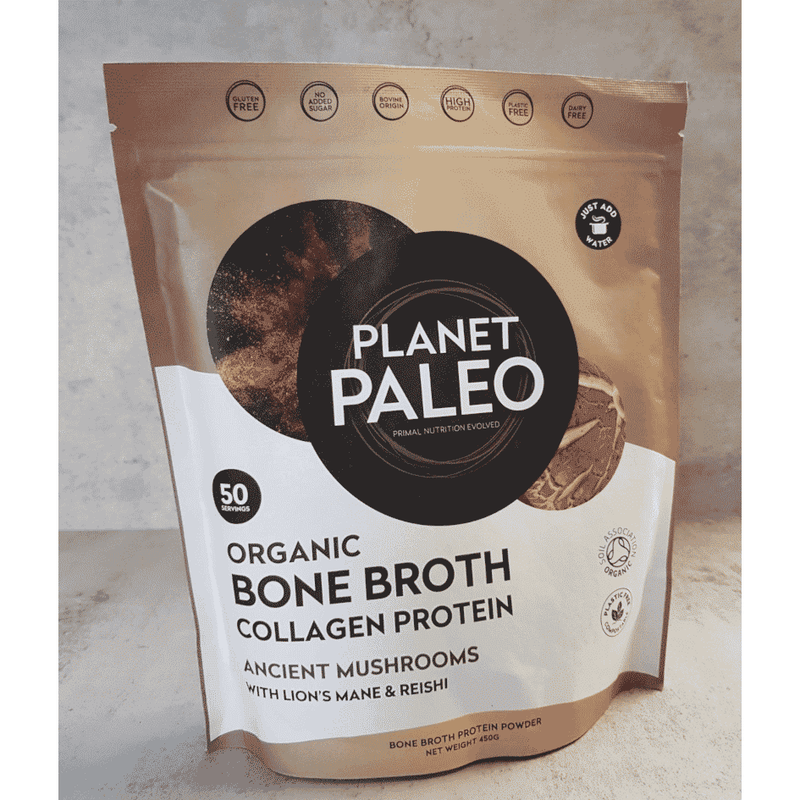 Planet Paleo Organic Bone Broth Collagen Protein Ancient Mushrooms 450g