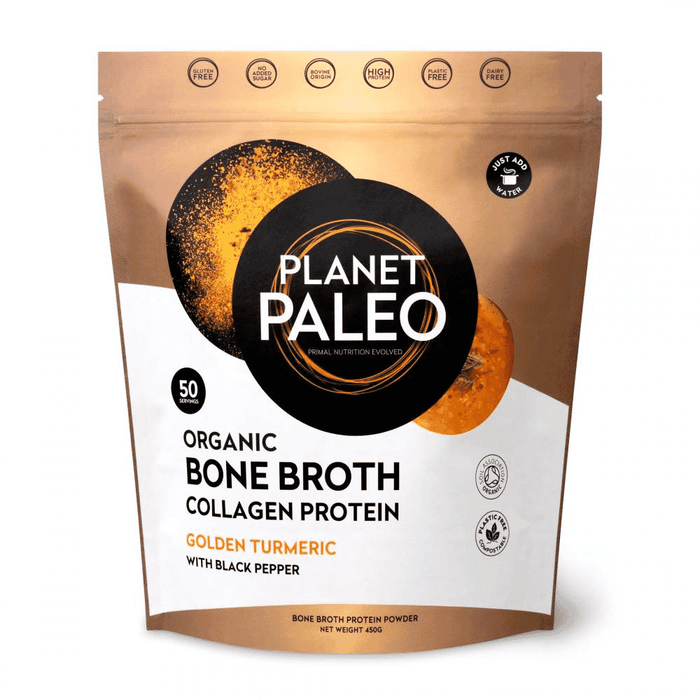 Planet Paleo Organic Bone Broth Collagen Protein Golden Turmeric 450g
