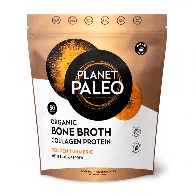 Planet Paleo Organic Bone Broth Collagen Protein Golden Turmeric 450g