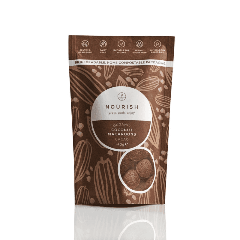 Nourish Organic Coconut Macaroons Cacao 140g SINGLE