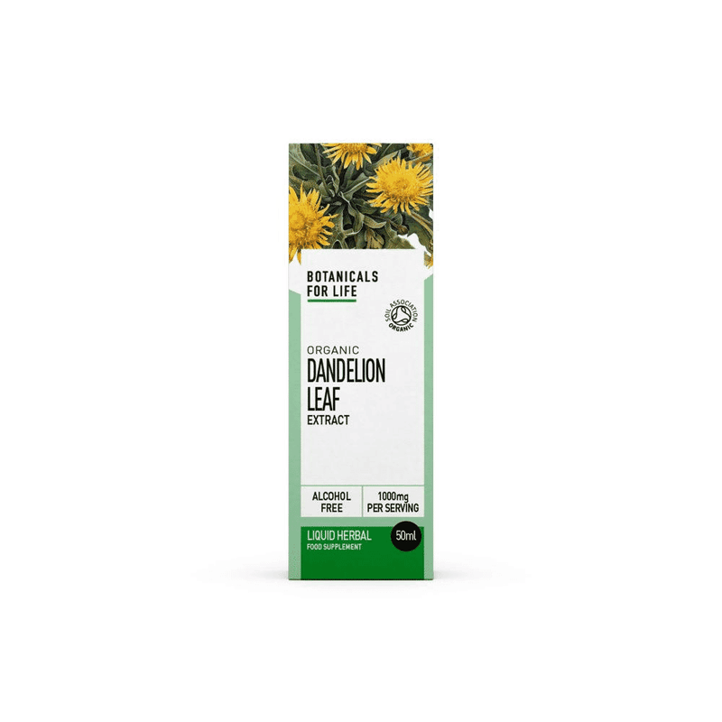 Botanicals For Life Organic Dandelion Leaf Extract in a 50ml bottle, natural herbal supplement with fresh dandelion leaves