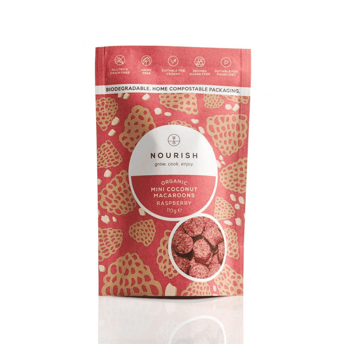Nourish Organic Mini Coconut Macaroons Raspberry 10 x 110g CASE