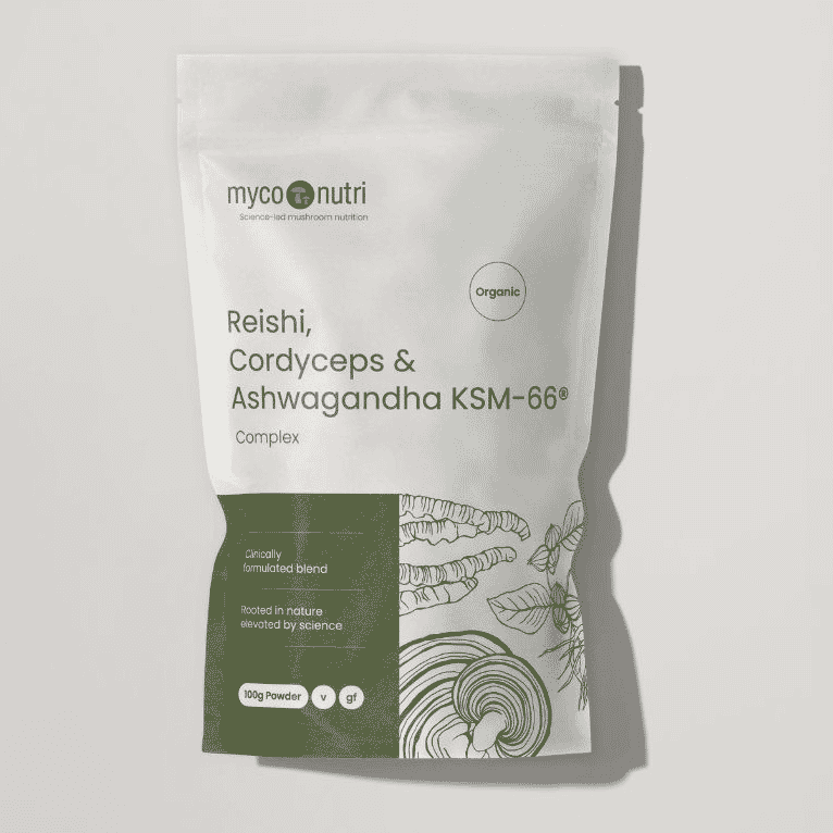 MycoNutri Organic Reishi, Cordcyeps & Ashwagandha KSM-66 Complex 100g Powder