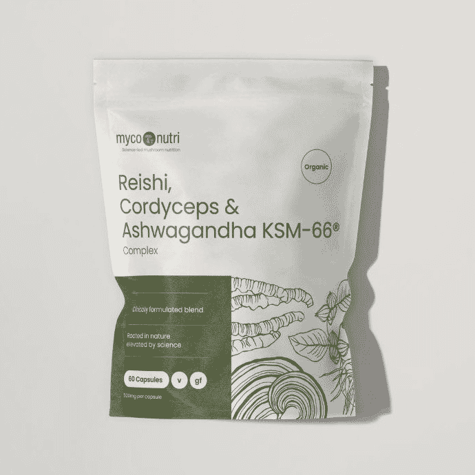 MycoNutri Organic Reishi, Cordcyeps & Ashwagandha KSM-66 Complex 60s