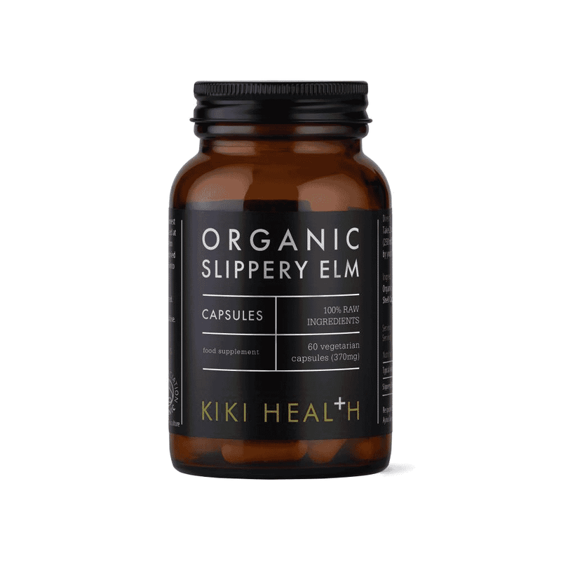 Kiki Health Organic Slippery Elm Capsules in a bottle, 60 capsules for digestive health and soothing herbal support