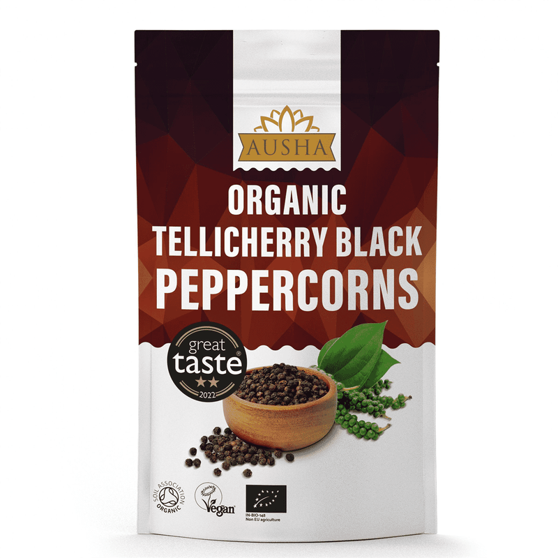 Ausha Organic Tellicherry Black Peppercorns 100g