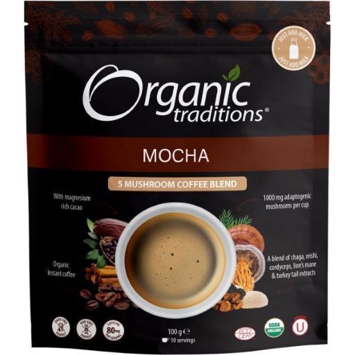 Organic Traditions Mocha 5 Mushroom Coffee Blend 100g - Dennis the Chemist