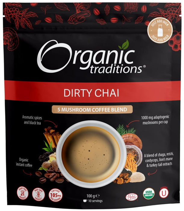 Organic Traditions Dirty Chai 5 Mushroom Coffee Blend 100g