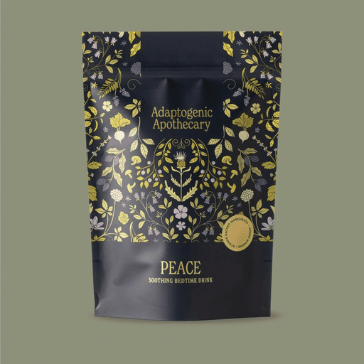 Container of Adaptogenic Apothecary Peace Soothing Bedtime Drink in a 180g jar, featuring calming ingredients for restful sleep.