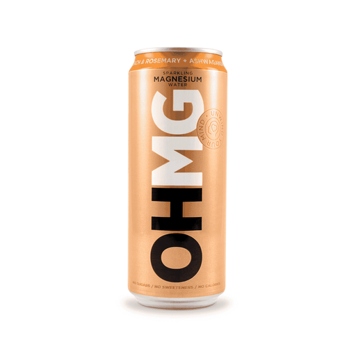 Peach and rosemary flavored sparkling magnesium water with ashwagandha in a 330ml bottle, natural and refreshing drink.