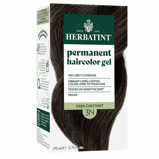 Herbatint Permanent Hair Color Gel in 3N Dark Chestnut, 170ml tube showing the product packaging and color gel