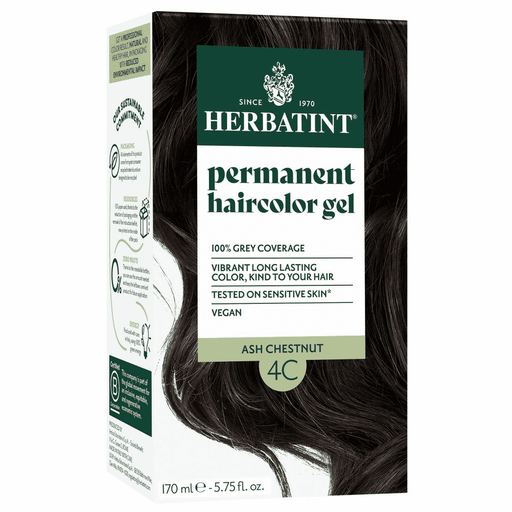 Herbatint Permanent Hair Color Gel 4C Ash Chestnut in 170ml tube, showing the product packaging with color details