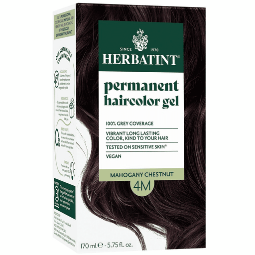 Herbatint Permanent Hair Color Gel in 4M Mahogany Chestnut, 170ml, showing the rich chestnut-toned hair dye in a tube