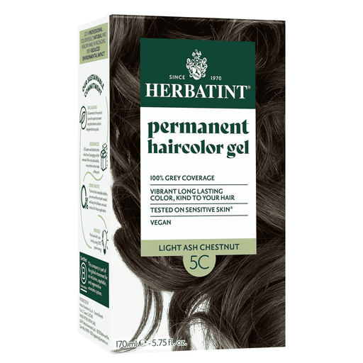 Herbatint Permanent Hair Color Gel 5C Light Ash Chestnut in 170ml tube, showing the product and packaging.