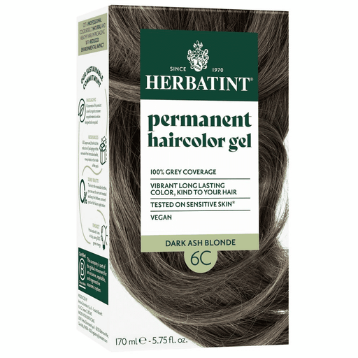 Herbatint Permanent Hair Color Gel in 6C Dark Ash Blonde, 170ml bottle with applicator tip and product branding visible.