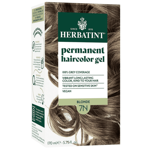 Herbatint Permanent Hair Color Gel in 7N Blonde showing the 170ml tube with product packaging.
