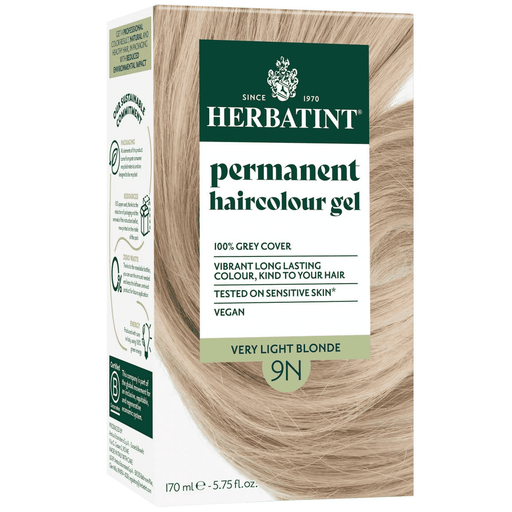 Herbatint Permanent Hair Color Gel 9N Very Light Blonde in 150ml tube showing the hair color and product packaging