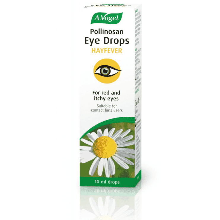 A Vogel Pollinosan Hayfever Eye Drops 10ml bottle with packaging, designed to soothe eye irritation from hayfever allergies.