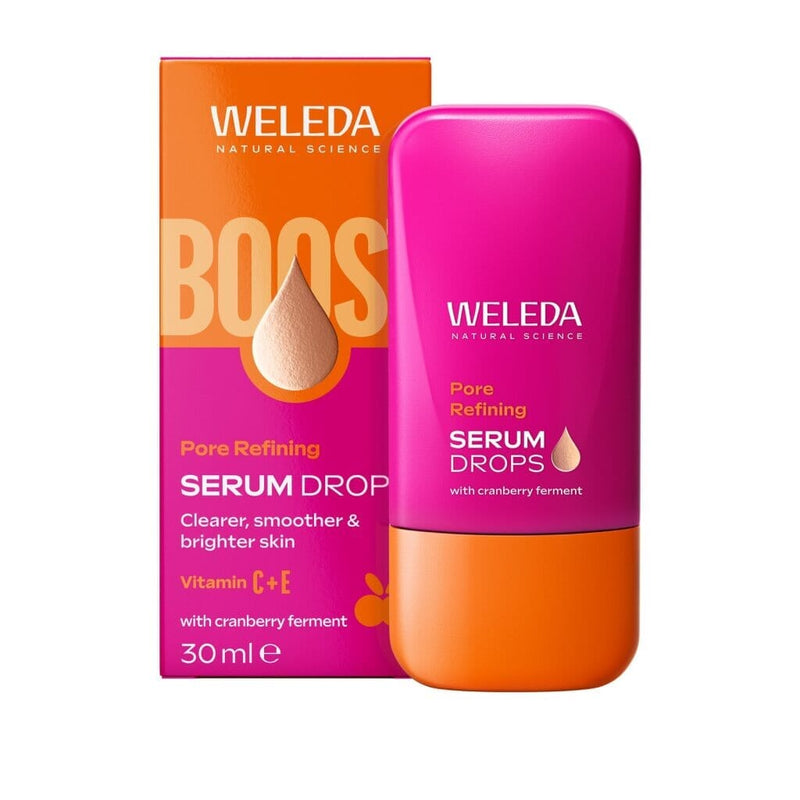 Weleda Pore Refining Serum Drops 30ml bottle with dropper, designed to improve skin clarity and reduce pore size.