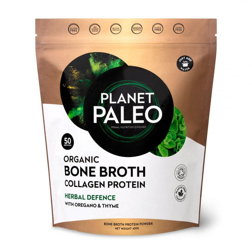 Planet Paleo Organic Bone Broth Collagen Protein Herbal Defence 450g - Dennis the Chemist