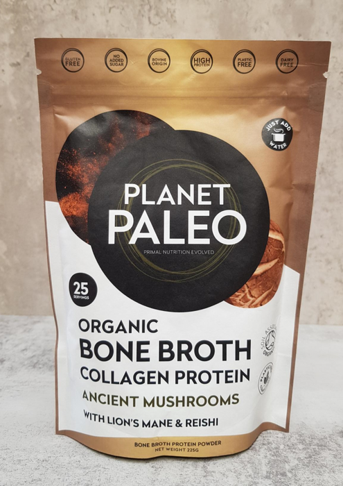 Planet Paleo Organic Bone Broth Collagen Protein Ancient Mushrooms 225g - Dennis the Chemist