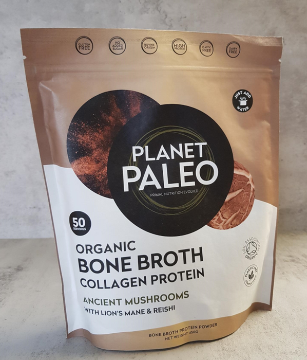 Planet Paleo Organic Bone Broth Collagen Protein Ancient Mushrooms 450g - Dennis the Chemist