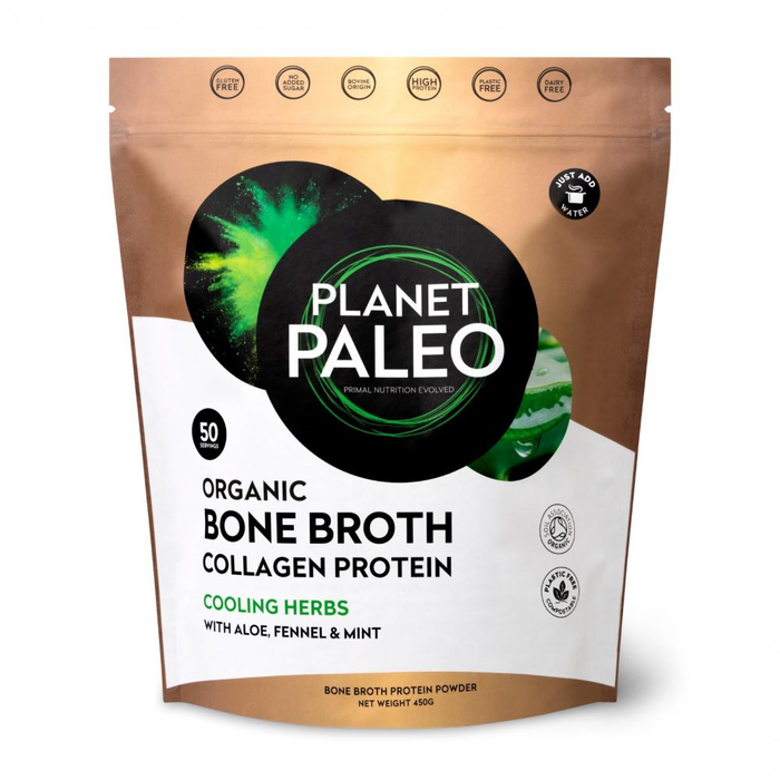Planet Paleo Organic Bone Broth Collagen Protein Cooling Herbs 450g - Dennis the Chemist