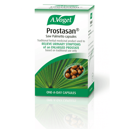 A Vogel BioForce Prostasan Saw Palmetto Capsules 90-count bottle showing the supplement packaging and capsules inside.