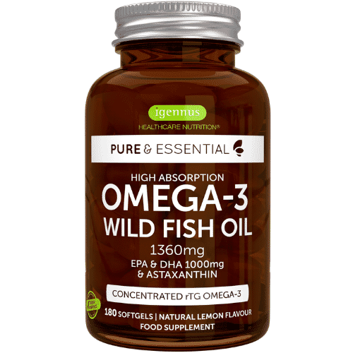Igennus Pure & Essential Omega-3 Wild Fish Oil 1360mg EPA & DHA 1000mg & Astaxanthin 180s