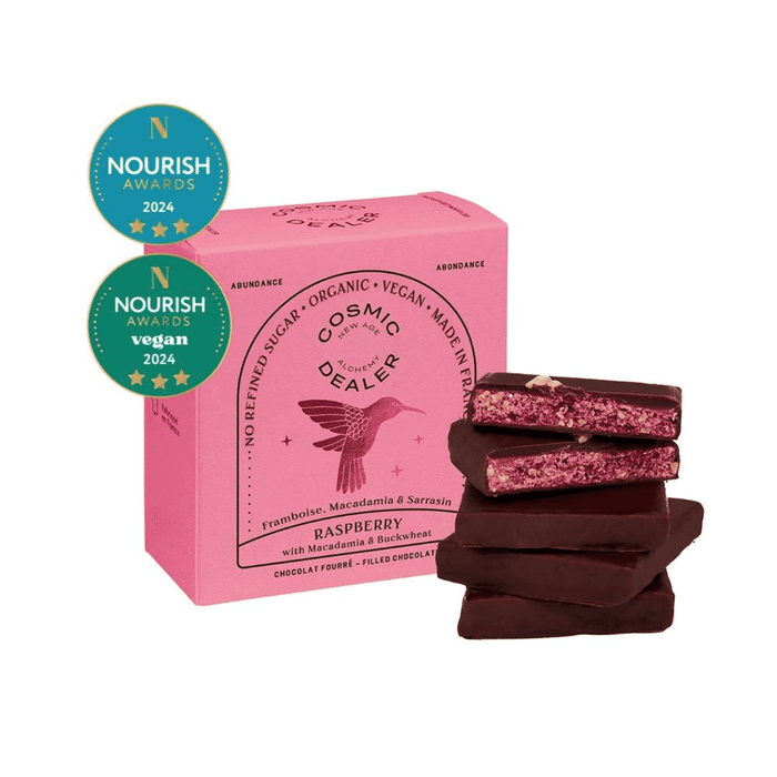 Cosmic Dealer Raspberry with Macadamia & Buckwheat Box 4 Chocolates