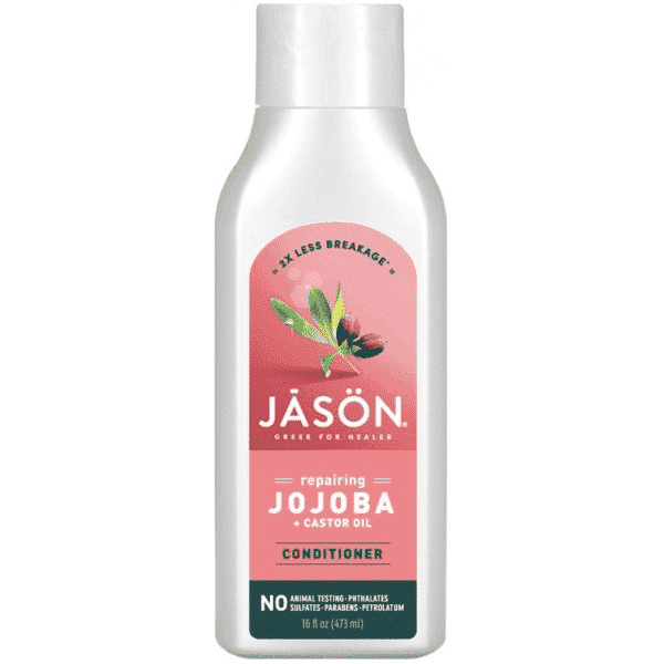 Jason Repairing Jojoba and Castor Oil Conditioner 473ml bottle with pump, designed to nourish and repair damaged hair.
