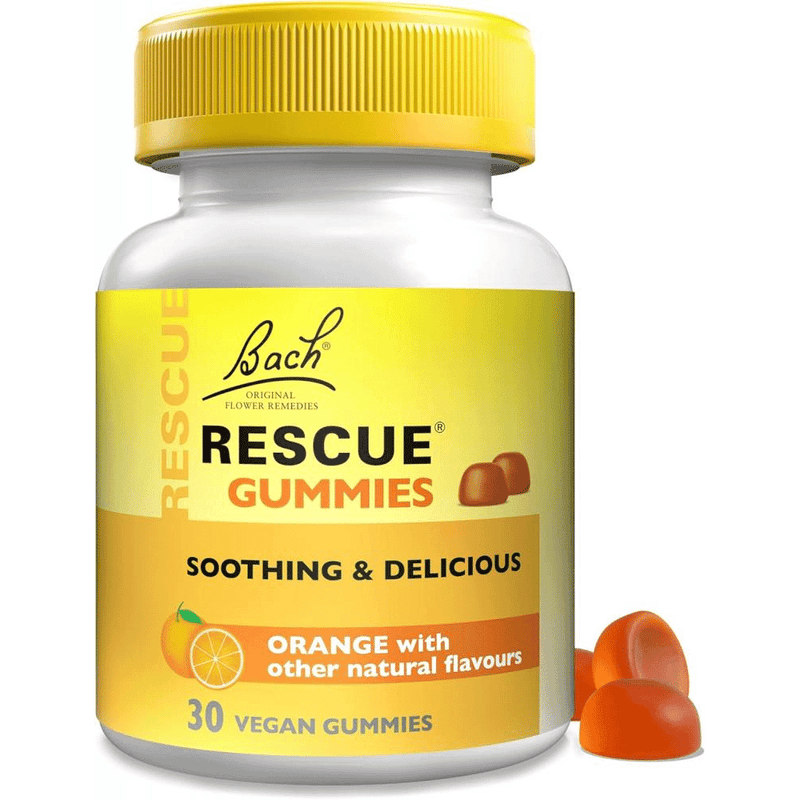 Bach Rescue Gummies, soothing orange-flavored vegan gummies for stress relief, 30 count bottle