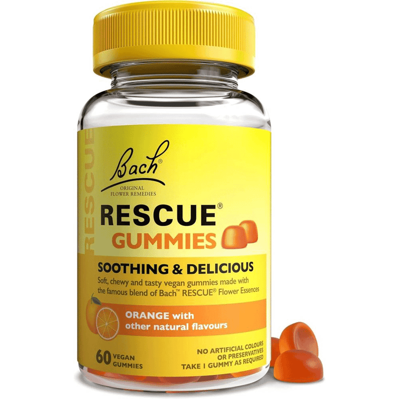 Bach Rescue Gummies - soothing orange-flavored vegan stress relief gummies, 60 count, no artificial colors or preservatives