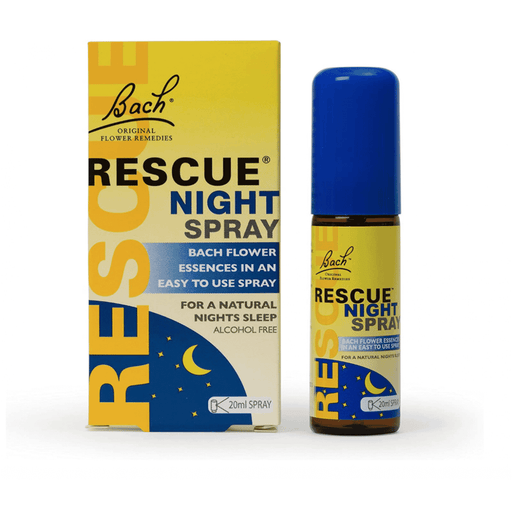 Bach Rescue Night Spray 20ml bottle and box, alcohol-free flower essence for natural sleep aid