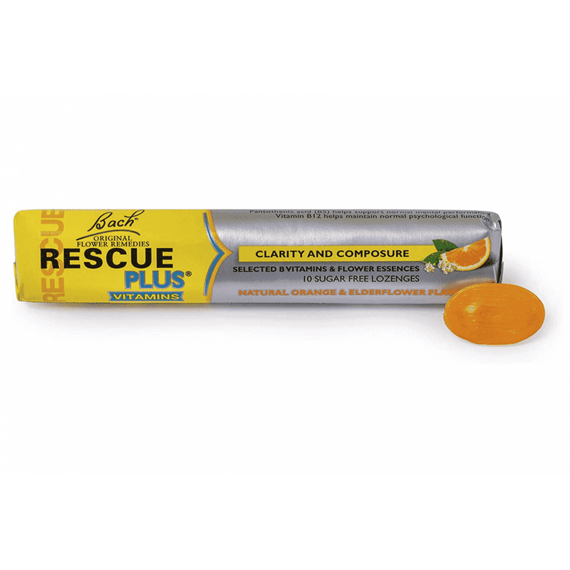 Bach Flower Remedies Rescue Plus Vitamins Lozenge Orange and Elderflower Flavour 10s